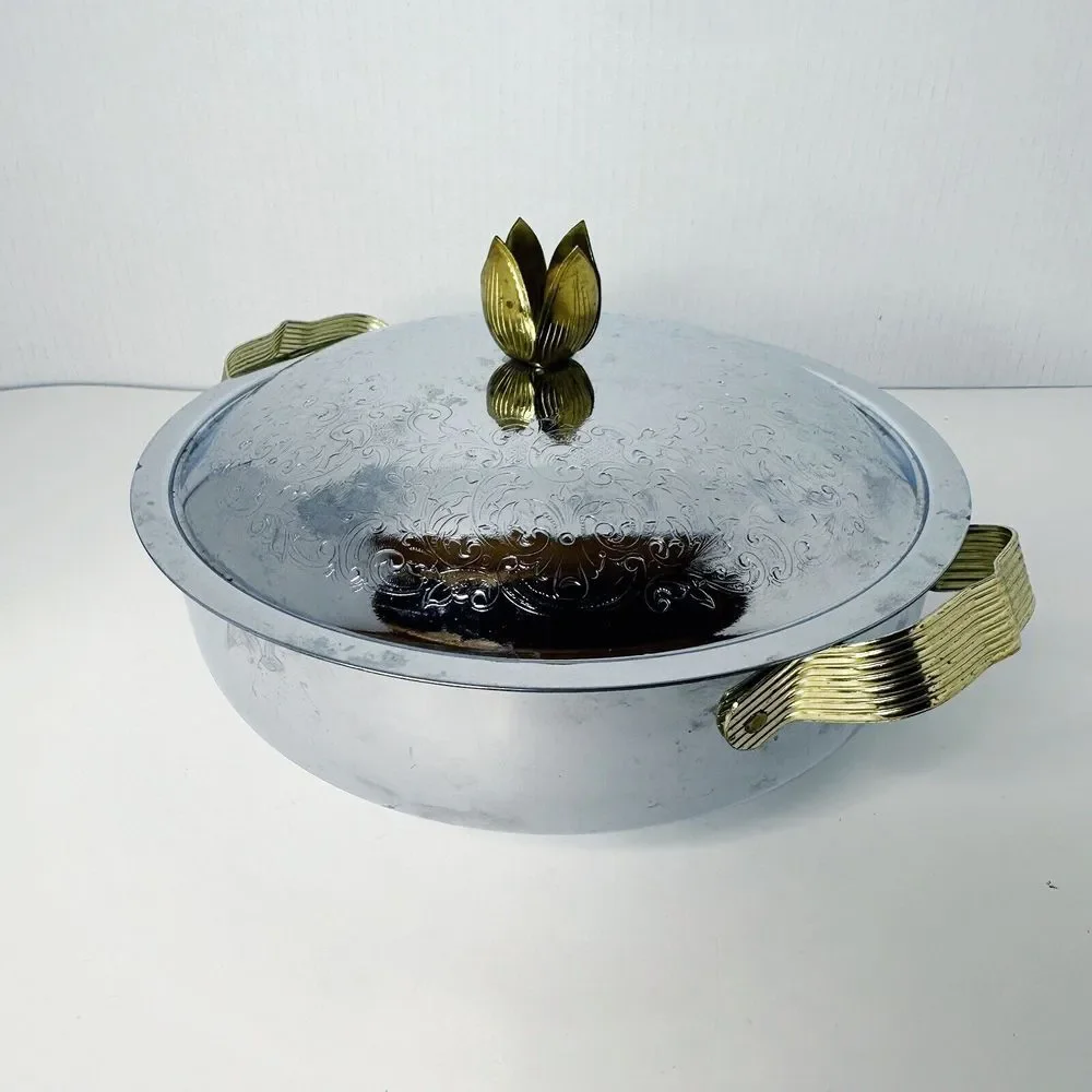 Vintage Nasco Hammered Aluminum Casserole‎ Cover/Carrier with Lid Serving Dish